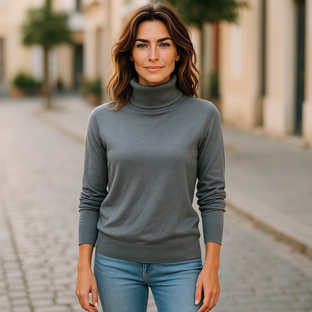 Above Mediocre Taste AMT Blue Turtle Neck Ribbed Sweater